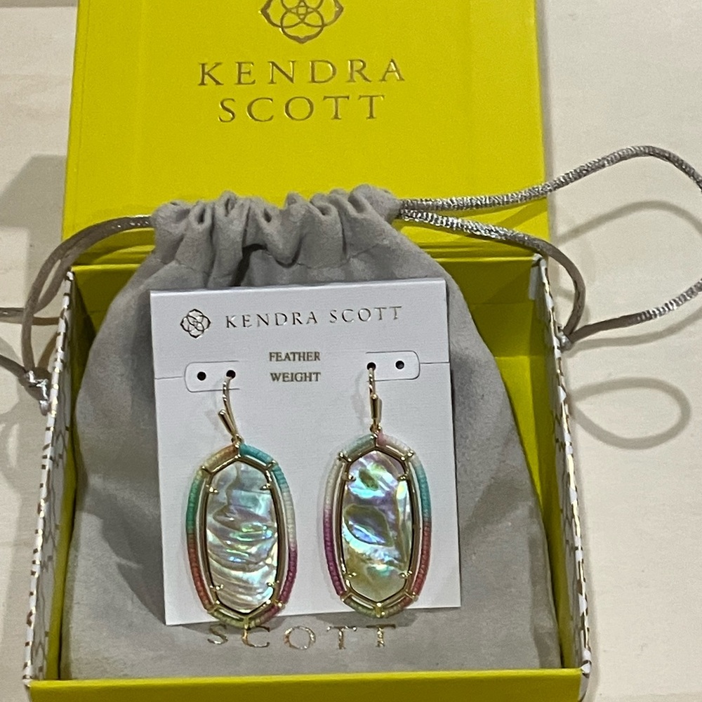 Kendra Scott Threaded Elle Drop Earrings in Gold Pastel Mix 1.5” NIB
